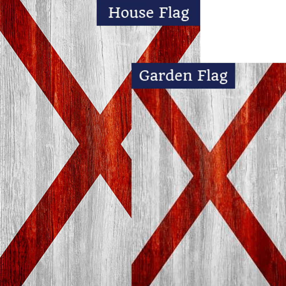 Alabama State Wood-Style Double Sided Flags Set (2 Pieces)