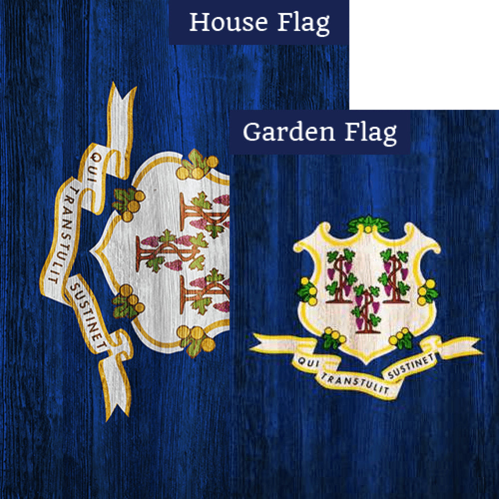 Connecticut State Wood-Style Double Sided Flags Set (2 Pieces)