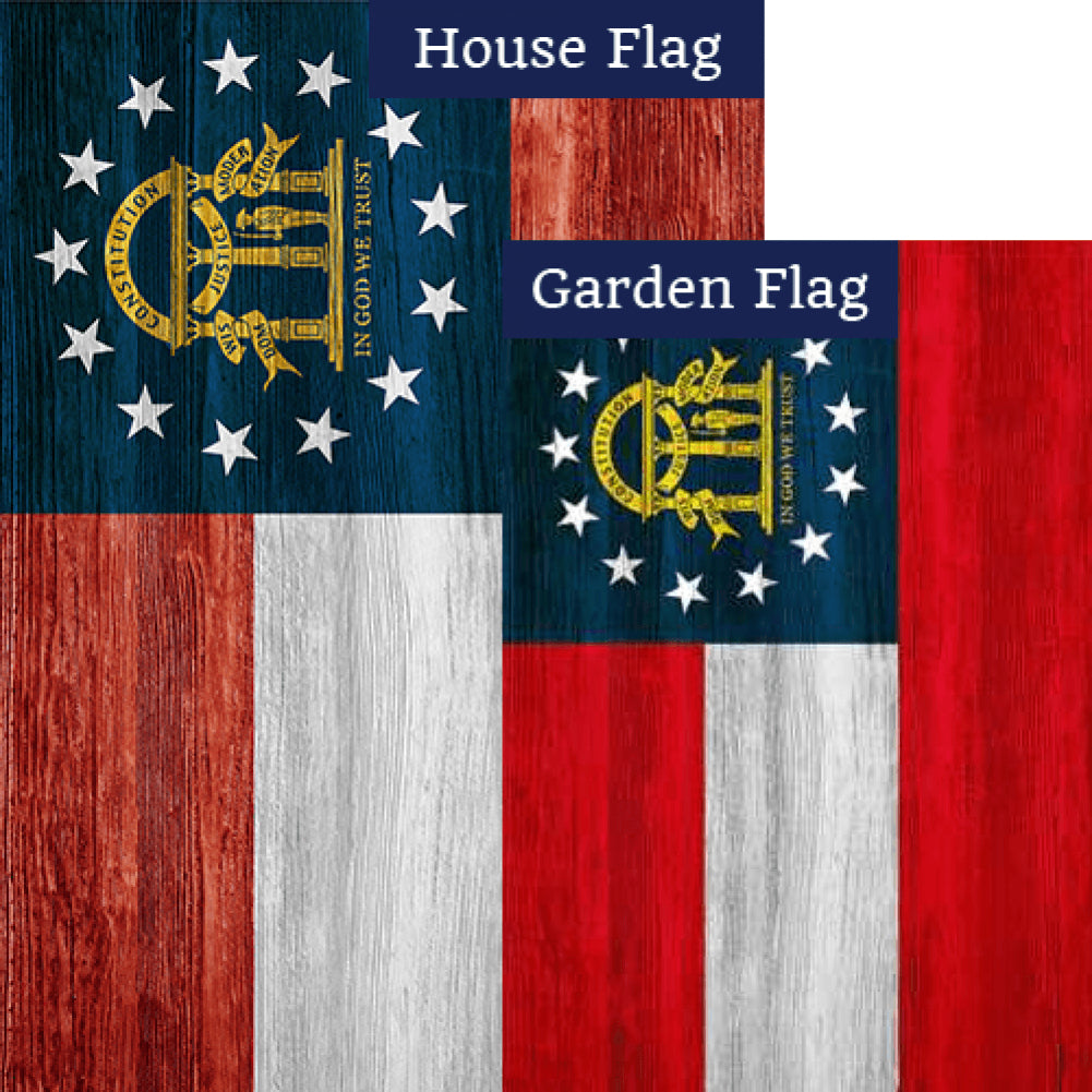 Georgia State Wood-Style Double Sided Flags Set (2 Pieces)