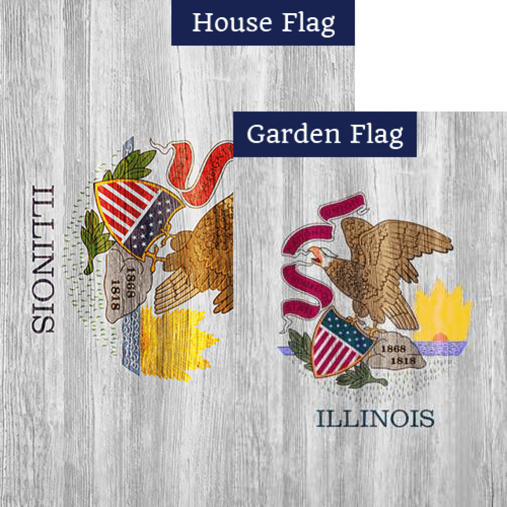 Illinois State Wood-Style Double Sided Flags Set (2 Pieces)