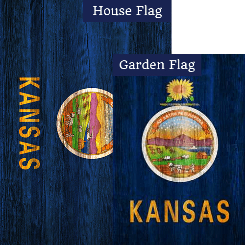 Kansas State Wood-Style Double Sided Flags Set (2 Pieces)