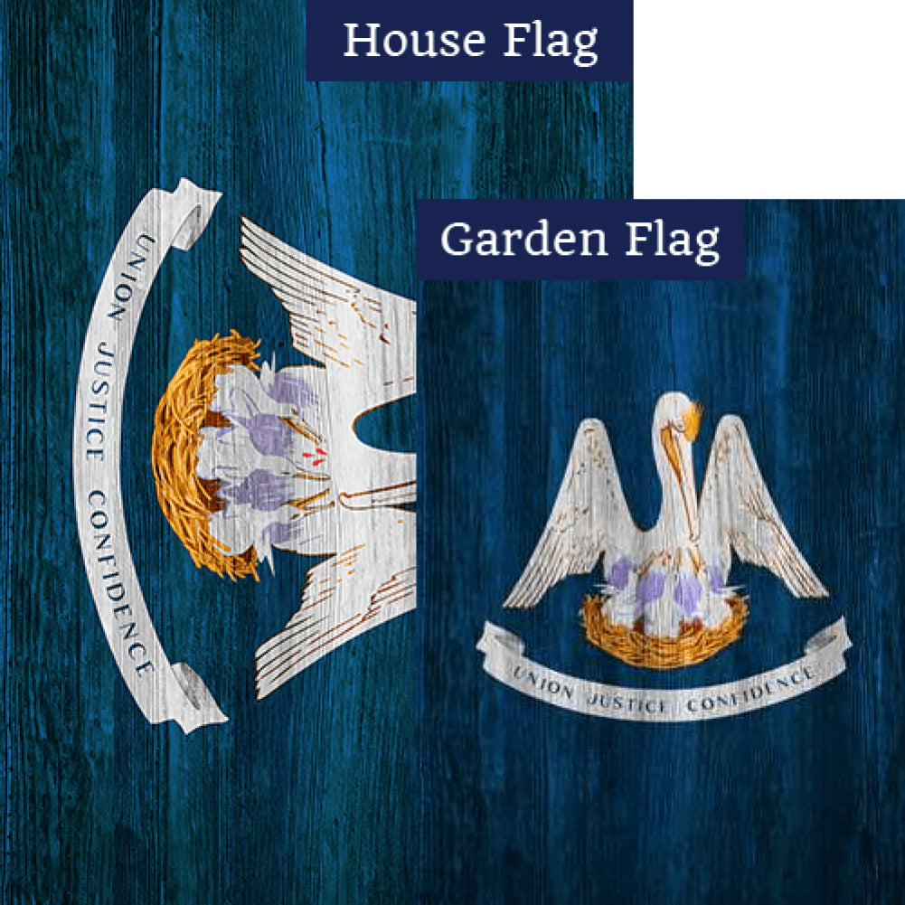 Louisiana State Wood-Style Double Sided Flags Set (2 Pieces)
