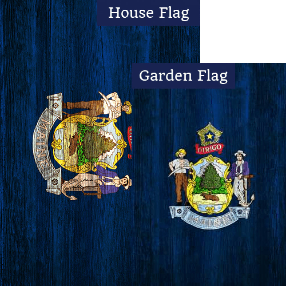 Maine State Wood-Style Double Sided Flags Set (2 Pieces)