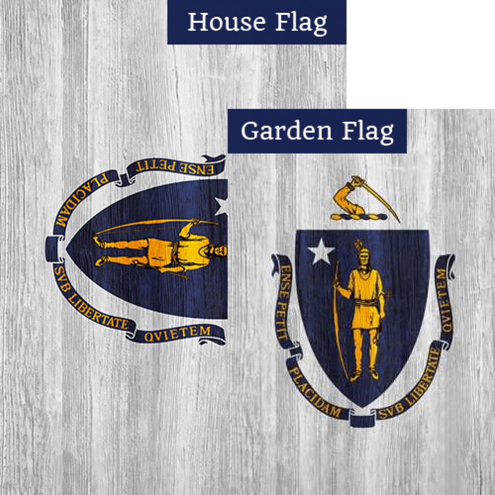 Massachusetts State Wood-Style Double Sided Flags Set (2 Pieces)