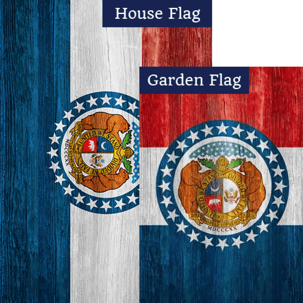 Missouri State Wood-Style Double Sided Flags Set (2 Pieces)