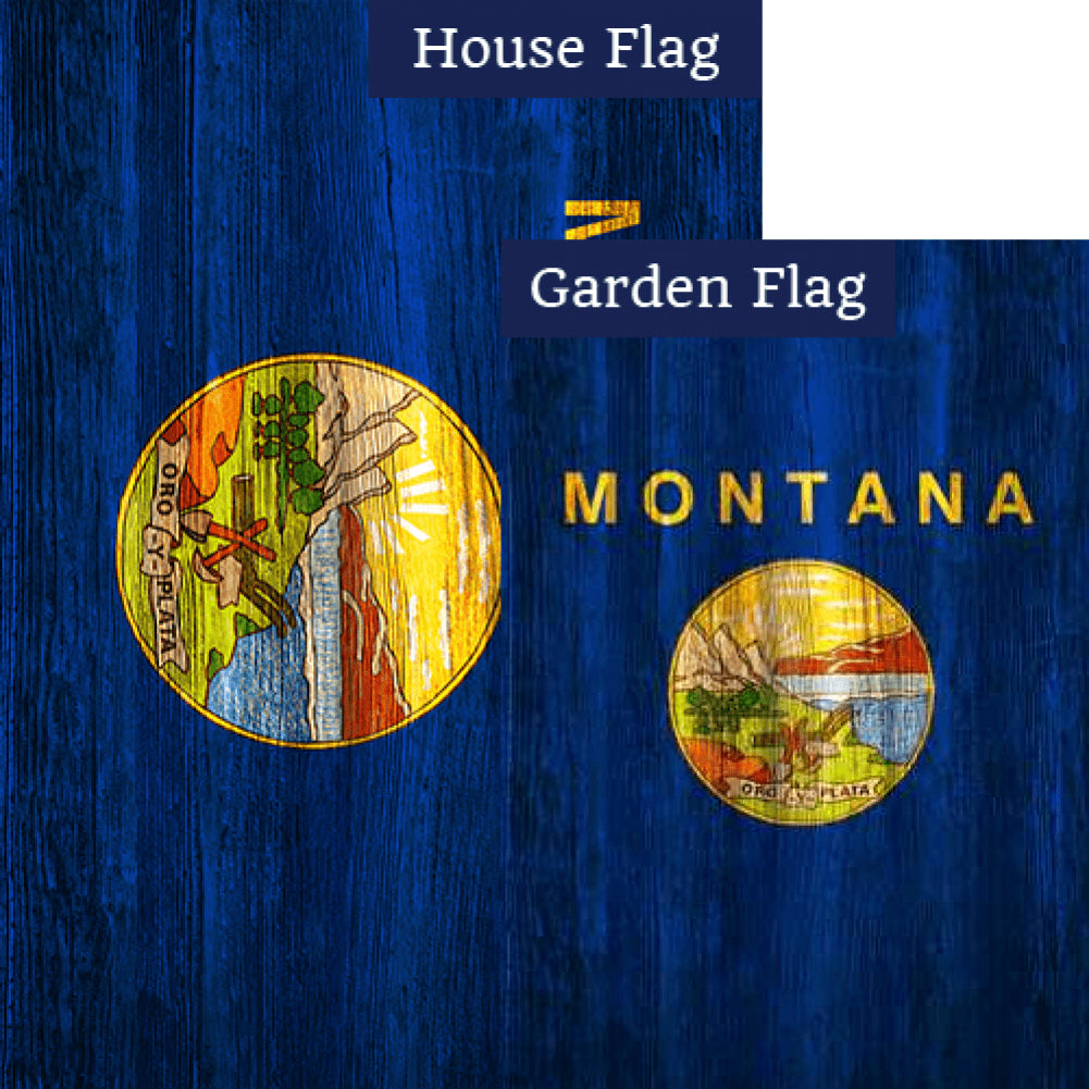 Montana State Wood-Style Double Sided Flags Set (2 Pieces)
