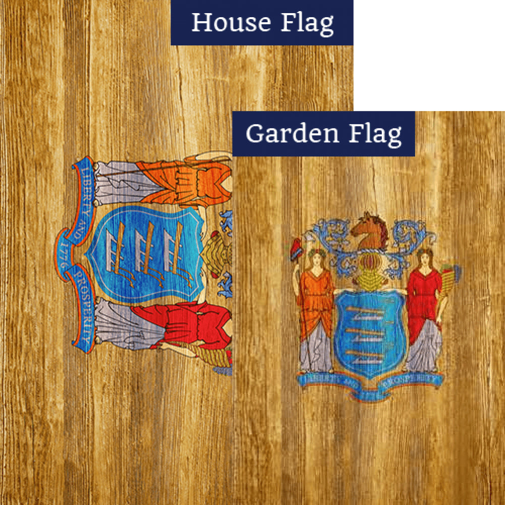 New Jersey State Wood-Style Double Sided Flags Set (2 Pieces)