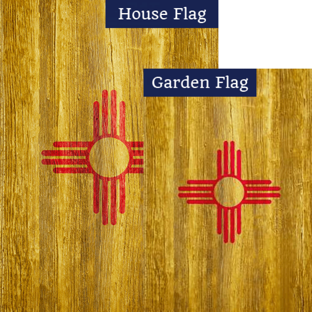 New Mexico State Wood-Style Double Sided Flags Set (2 Pieces)