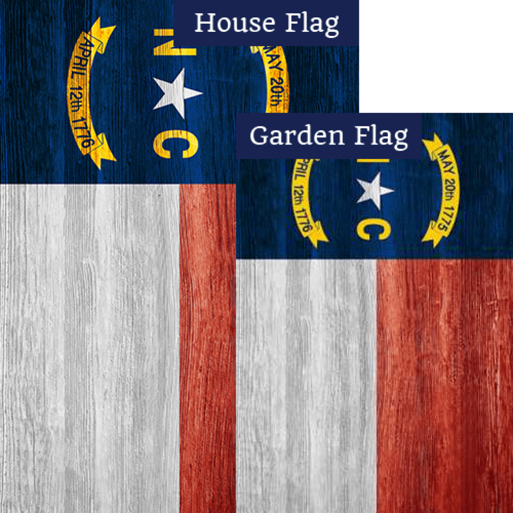 North Carolina State Wood-Style Double Sided Flags Set (2 Pieces)