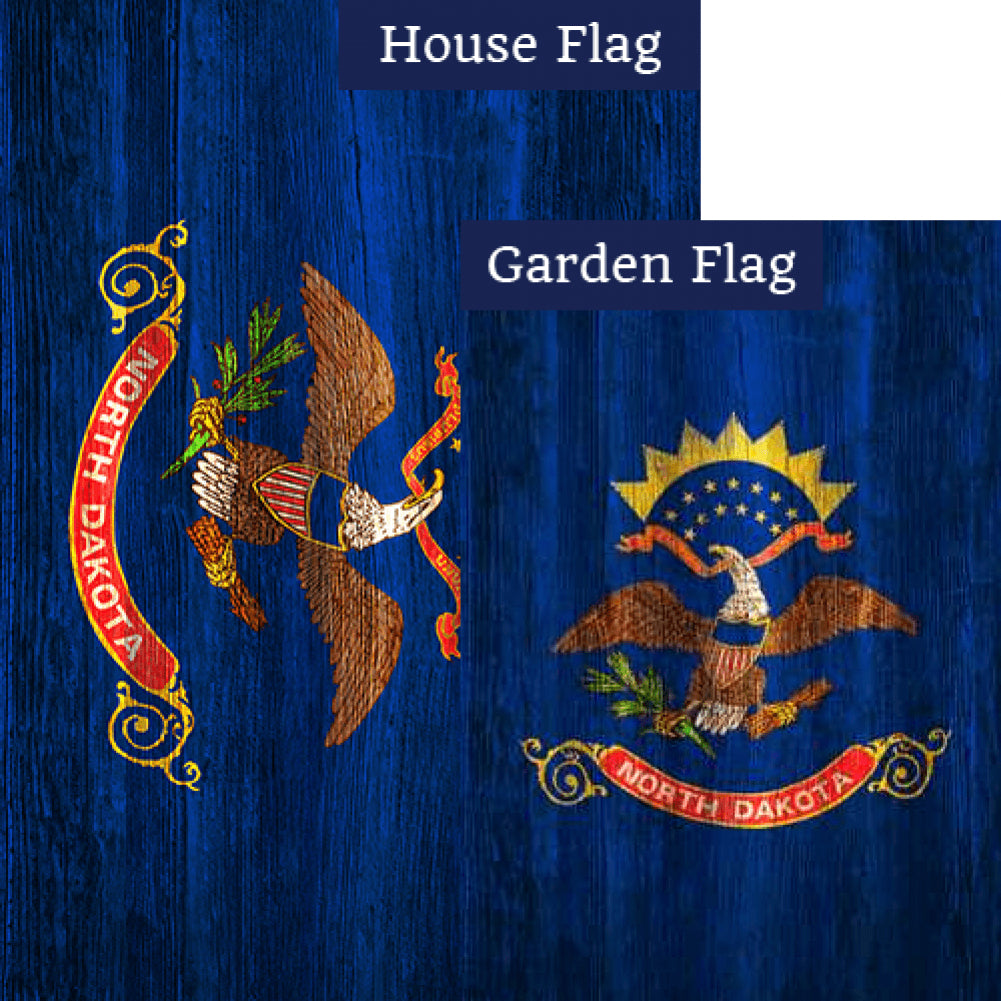 North Dakota State Wood-Style Double Sided Flags Set (2 Pieces)