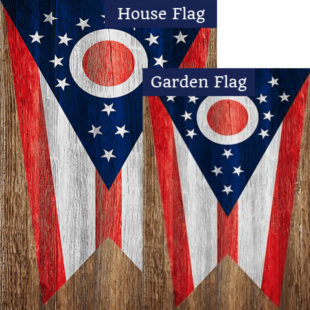 Ohio State Wood-Style Double Sided Flags Set (2 Pieces)