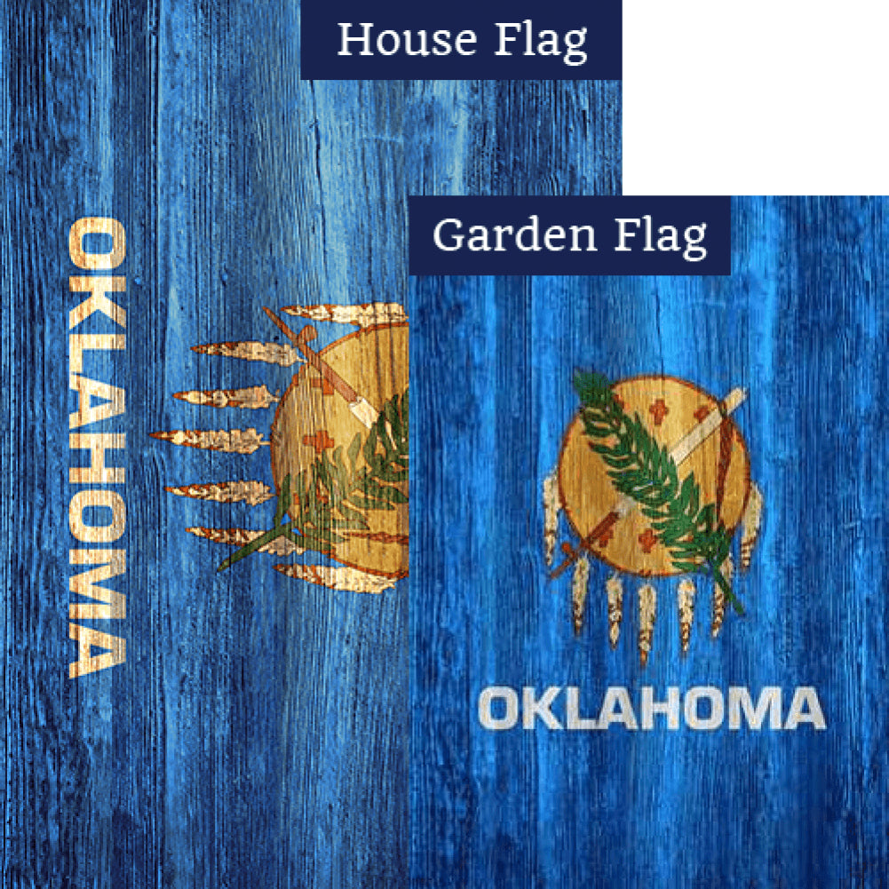 Oklahoma State Wood-Style Double Sided Flags Set (2 Pieces)