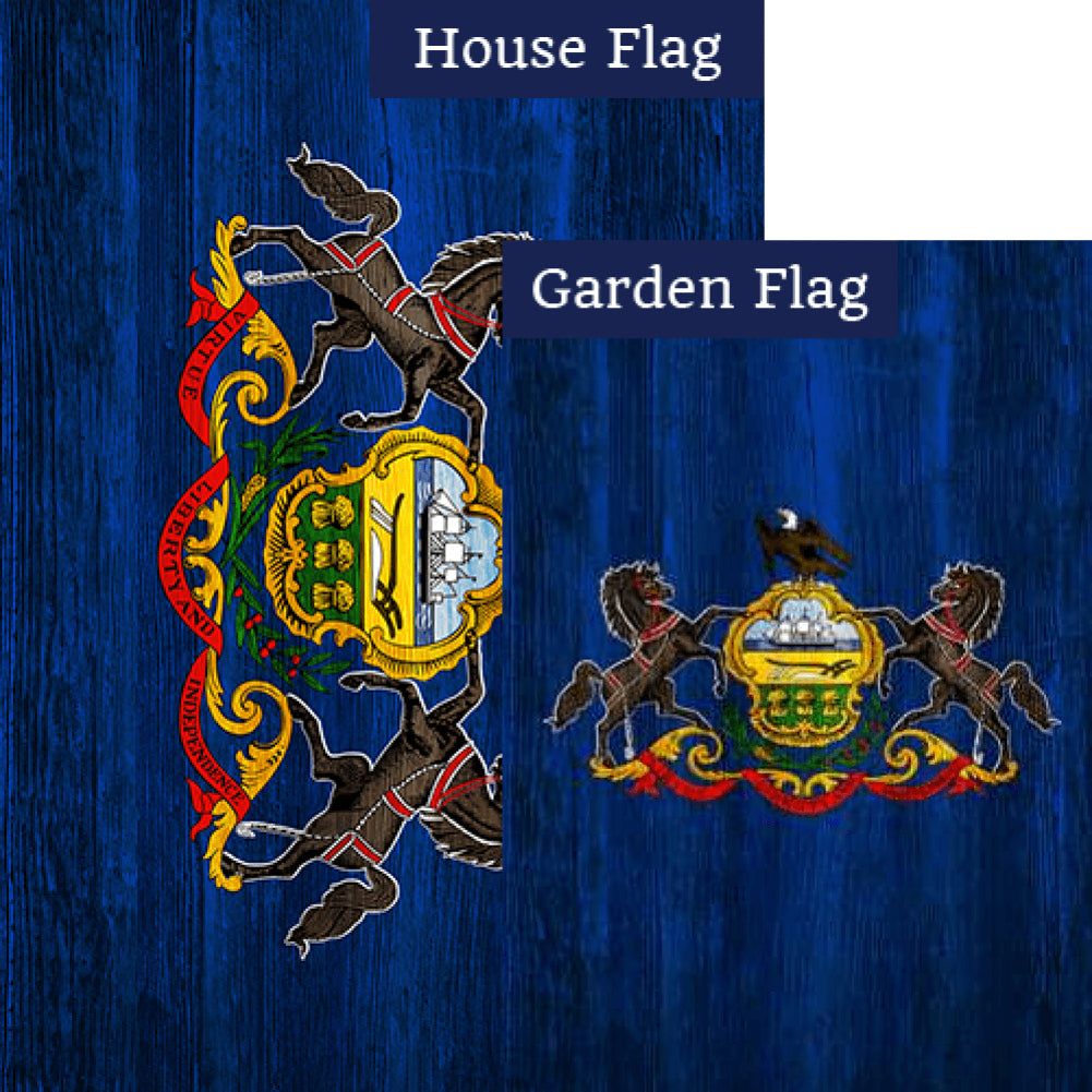 Pennsylvania State Wood-Style Double Sided Flags Set (2 Pieces)