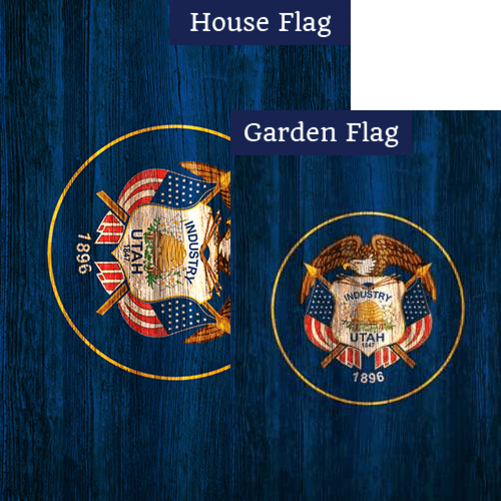 Utah State Wood-Style Double Sided Flags Set (2 Pieces)