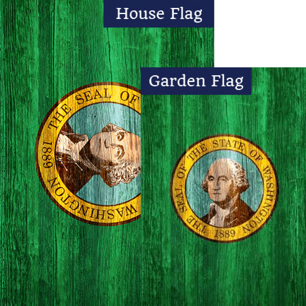 Washington State Wood-Style Double Sided Flags Set (2 Pieces)