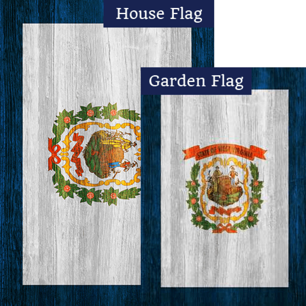 West Virginia State Wood-Style Double Sided Flags Set (2 Pieces)