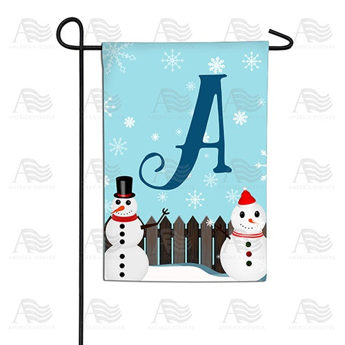 Let It Snow Backyard Snowmen Monogram Double Sided Garden Flag