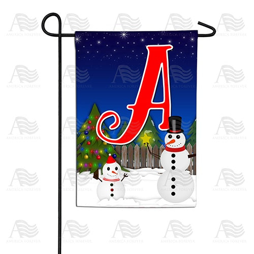 Snowman Christmas Tree Monogram Double Sided Garden Flag