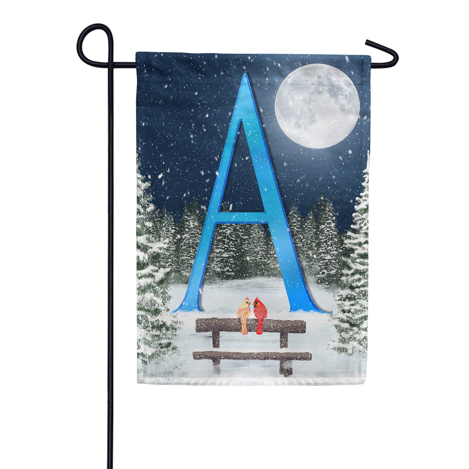 Winter Moon Double Sided Monogram Garden Flag