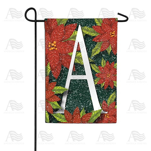 Snowy Poinsettias Double Sided Monogram Garden Flag