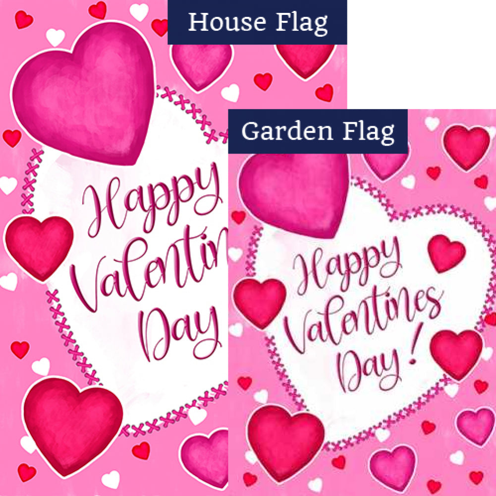 Happy Valentine's Day Hearts Double Sided Flags Set (2 Pieces)