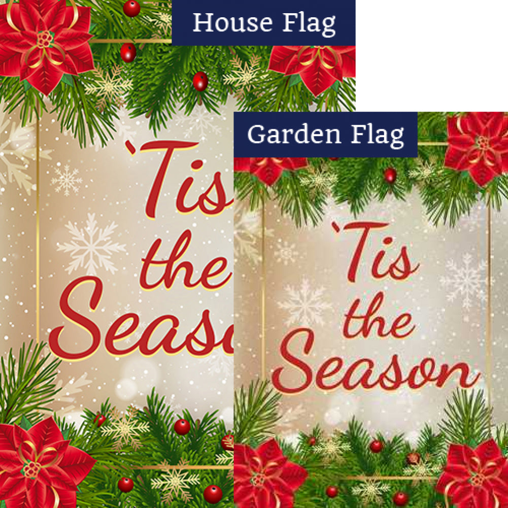 Tis The Season Poinsettia & Greenery Flags Set (2 Pieces)