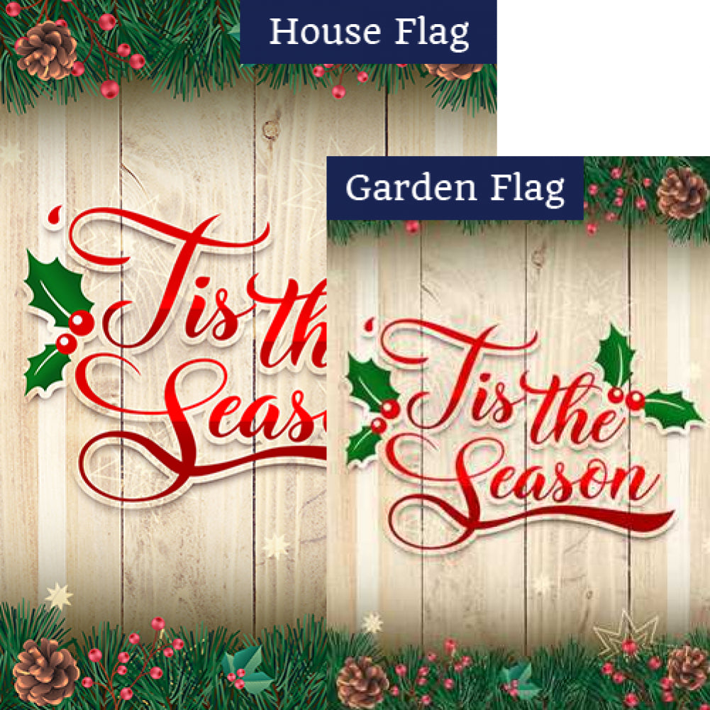 Tis The Season Holly & Pine Cone Flags Set (2 Pieces)