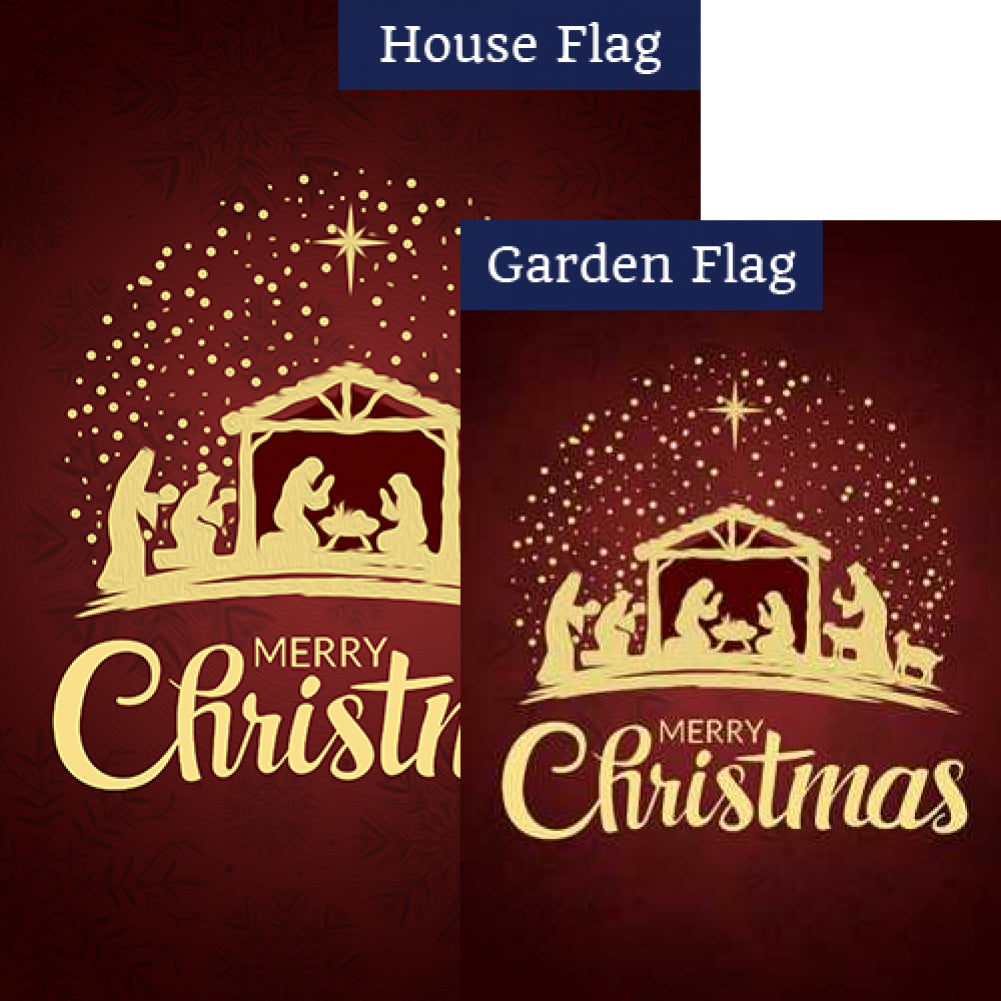 Merry Christmas-Gold Nativity Flags Set (2 Pieces)