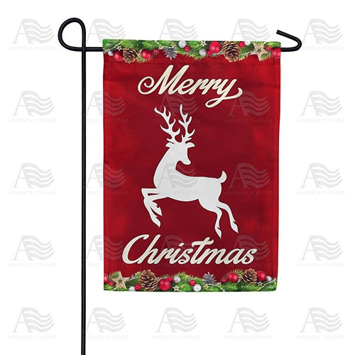 Merry Christmas White Deer Double Sided Garden Flag