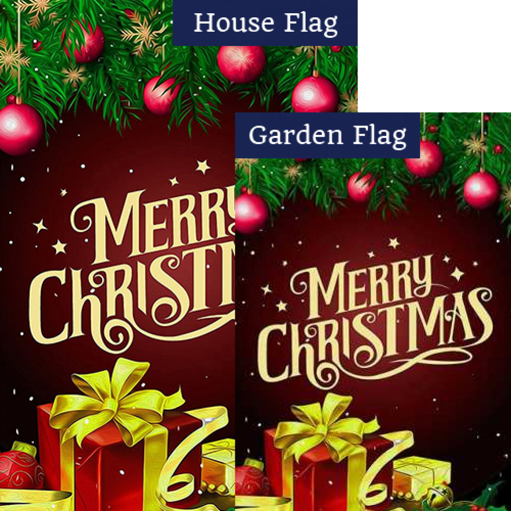 Merry Christmas Foil Wrapped Gifts Flags Set (2 Pieces)