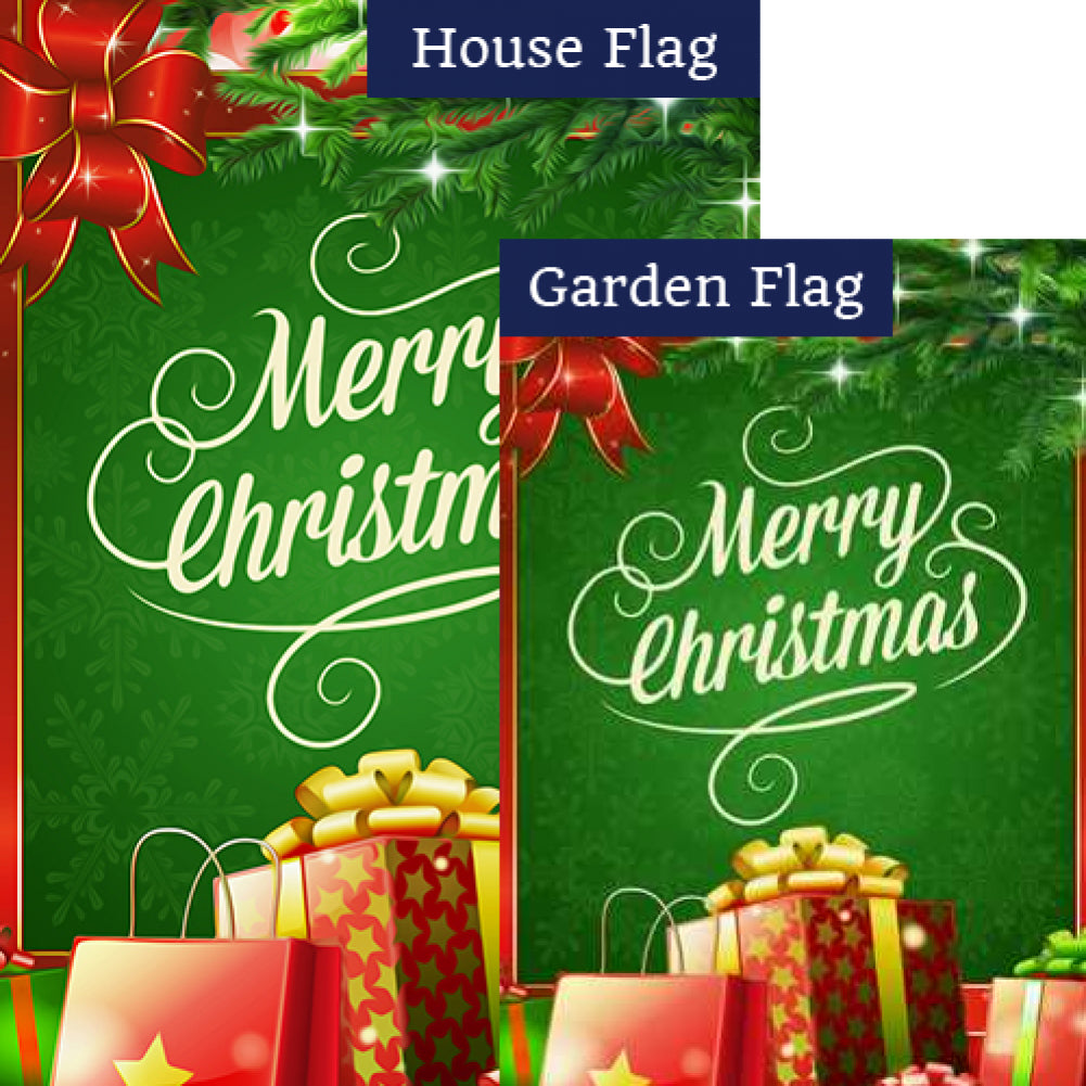 Merry Christmas Red Ribbon Flags Set (2 Pieces)