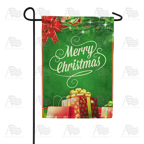 Merry Christmas Red Ribbon Double Sided Garden Flag