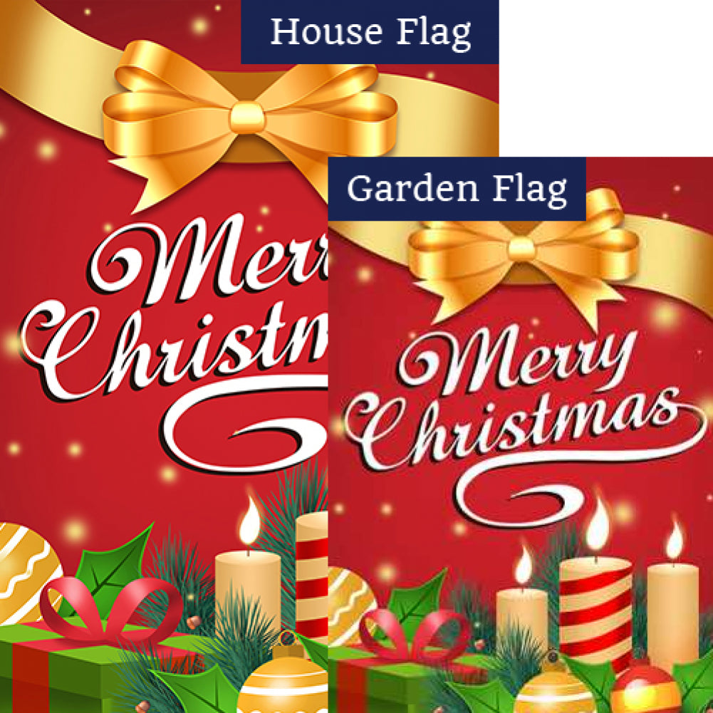 Merry Christmas Gold Ribbon Flags Set (2 Pieces)