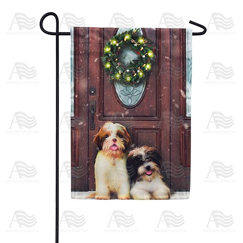 Waiting For Santa Puppies Double Sided Garden Flag