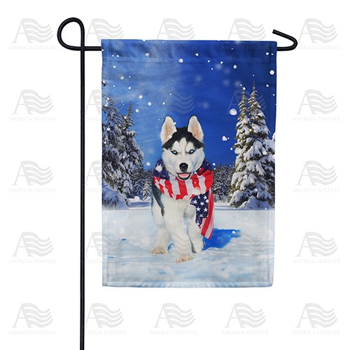 Patriotic Husky Double Sided Garden Flag