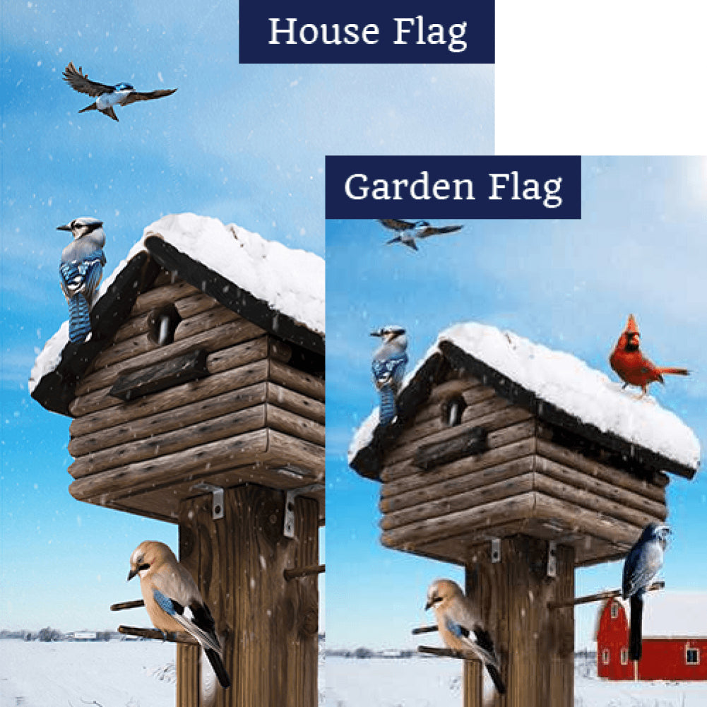 Birds Gather At Winter Home Flags Set (2 Pieces)