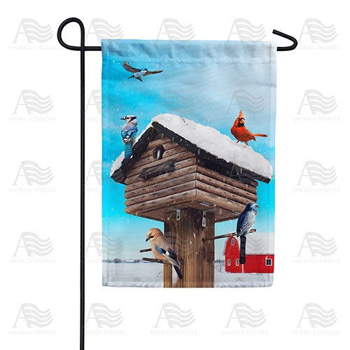 Birds Gather At Winter Home Double Sided Garden Flag
