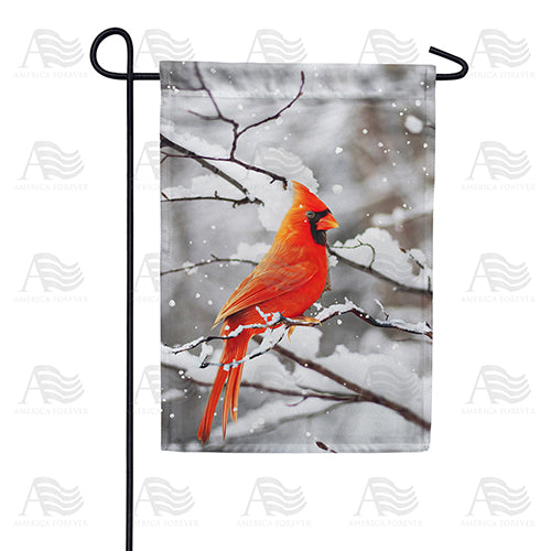 Cardinal On Snowy Branch Double Sided Garden Flag