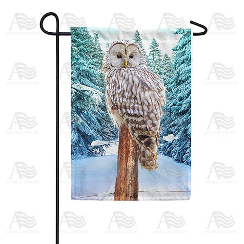 Owl's Winter Perch Double Sided Garden Flag