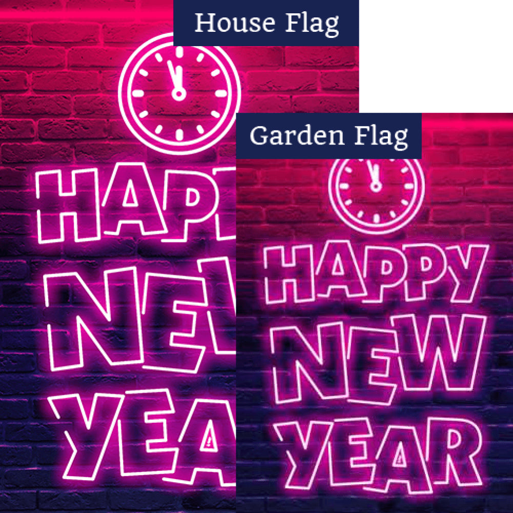 Neon New Year Double Sided Flags Set (2 Pieces)