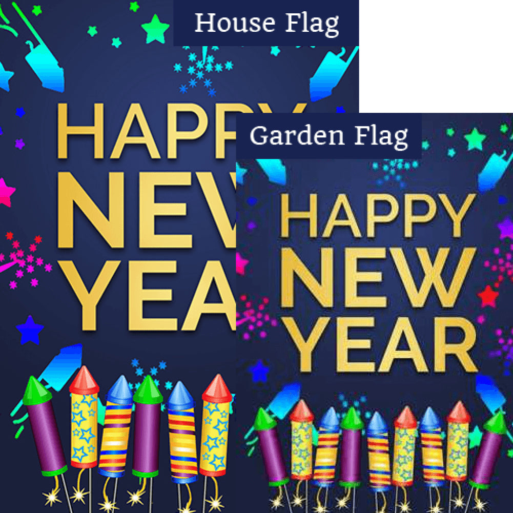 New Year Rockets Double Sided Flags Set (2 Pieces)