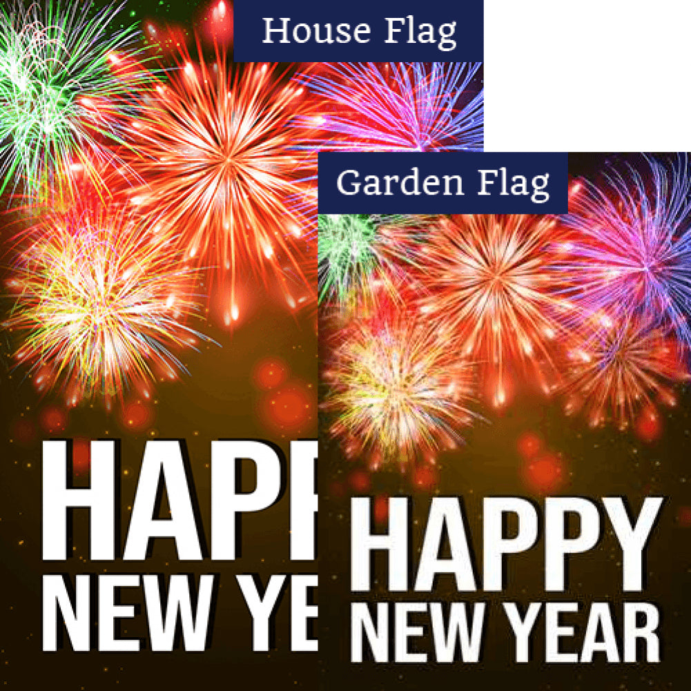 New Year Colorful Explosions Double Sided Flags Set (2 Pieces)