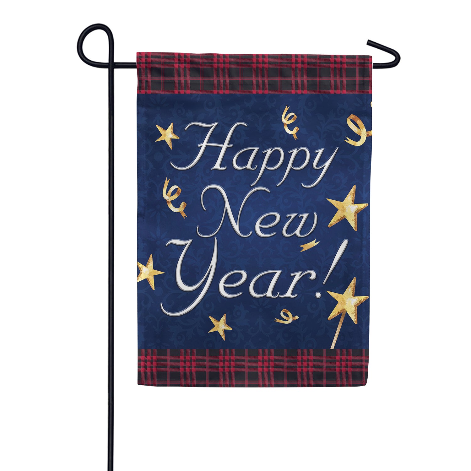 Happy New Year Plaid Border Double Sided Garden Flag
