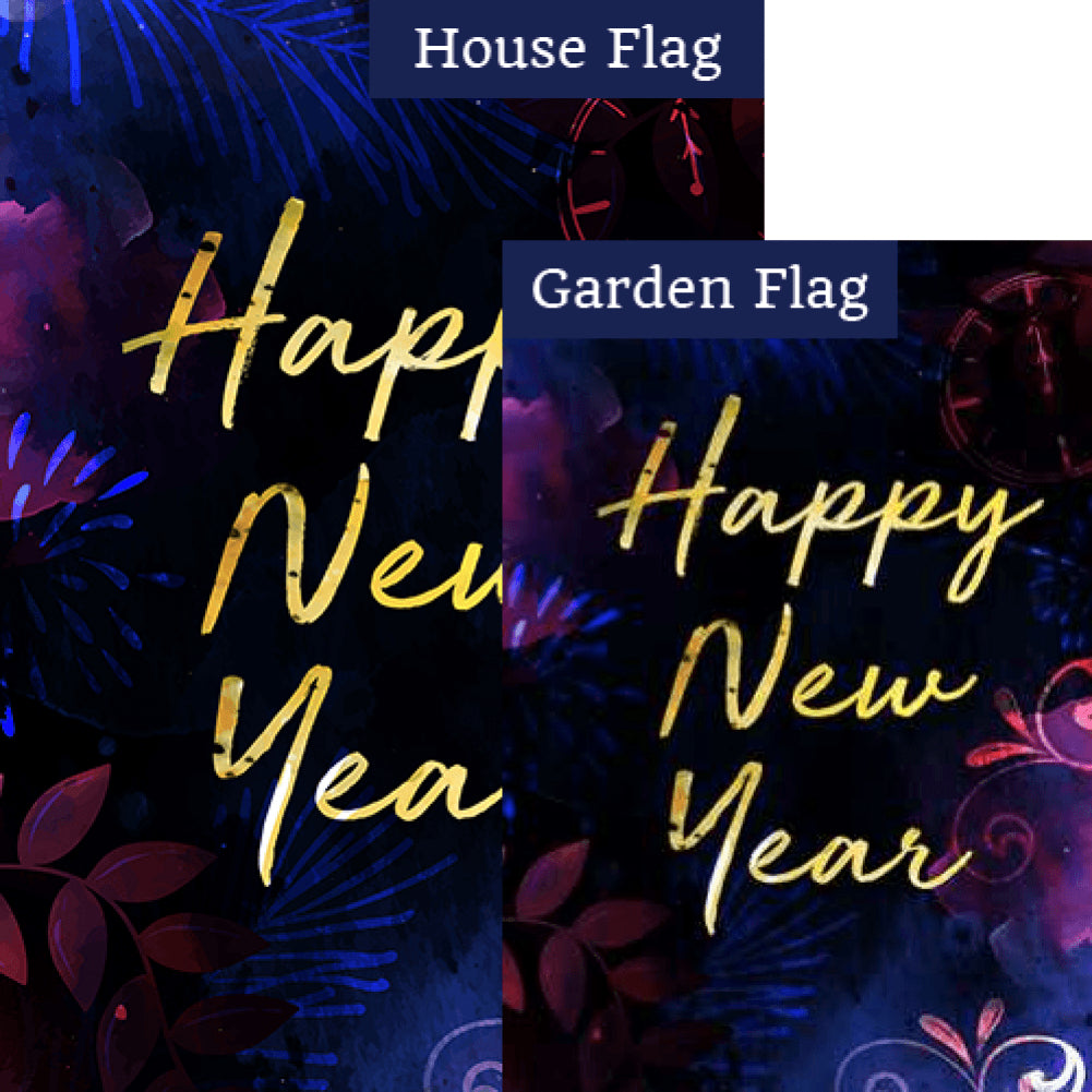Happy New Year Gold Text Double Sided Flags Set (2 Pieces)