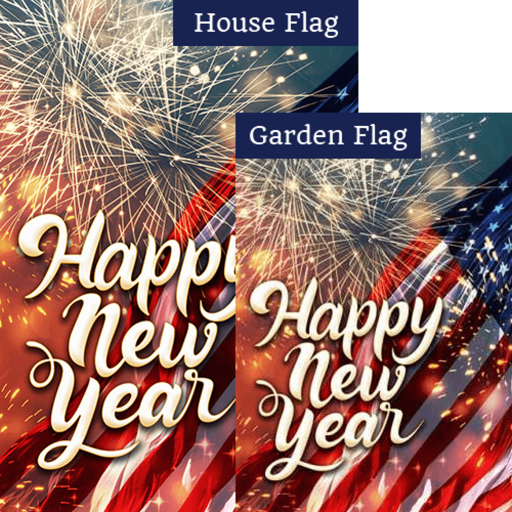 Happy New Year America Double Sided Flags Set (2 Pieces)