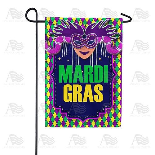 Mardi Gras Beaded Mask Double Sided Garden Flag