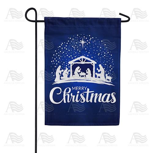 Merry Christmas - Blue Nativity Double Sided Garden Flag