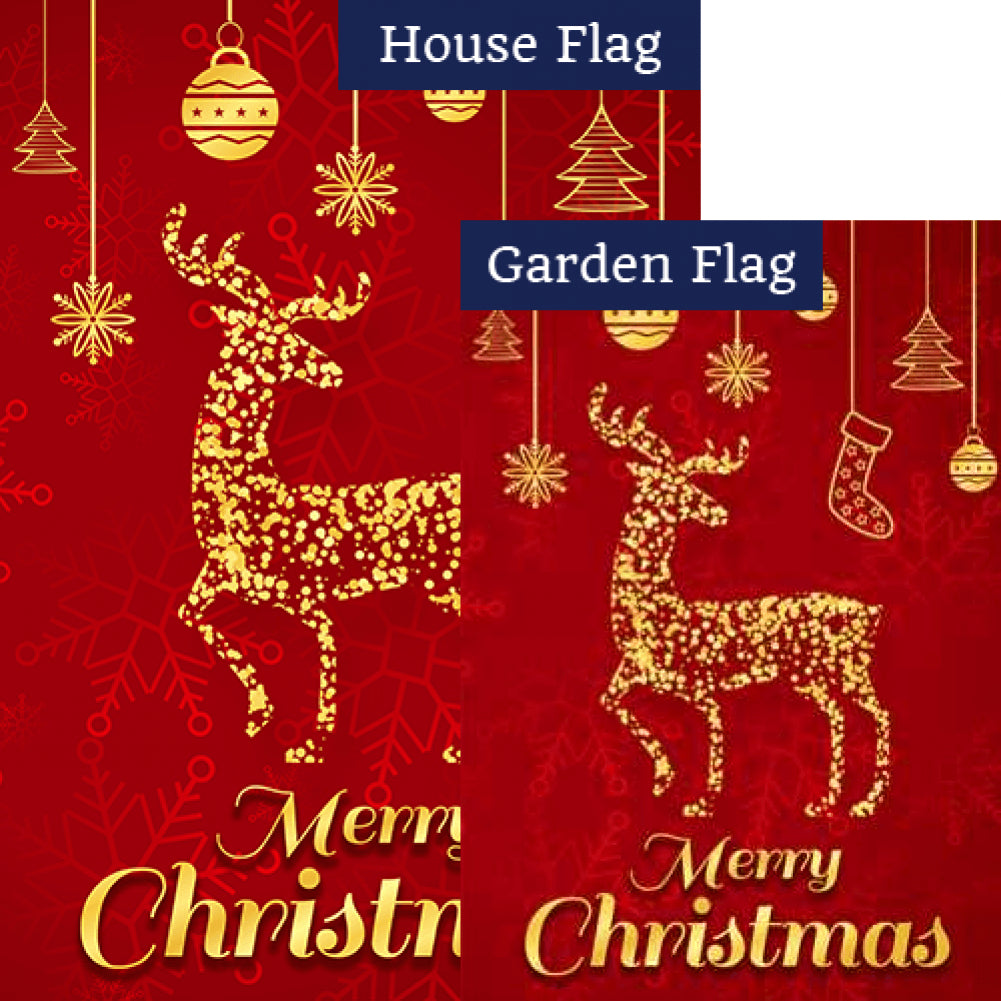 Gold Reindeer Double Sided Flags Set (2 Pieces)
