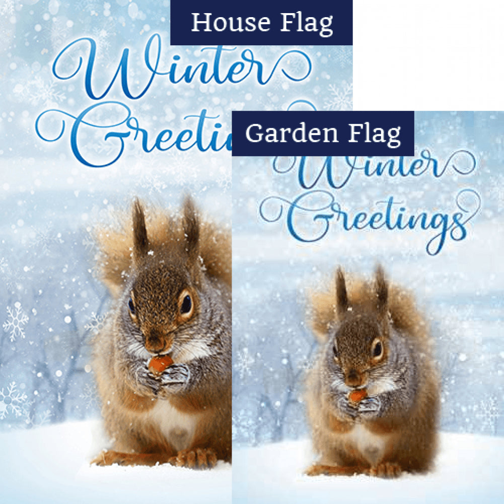 Winter Squirrel Double Sided Flags Set (2 Pieces)