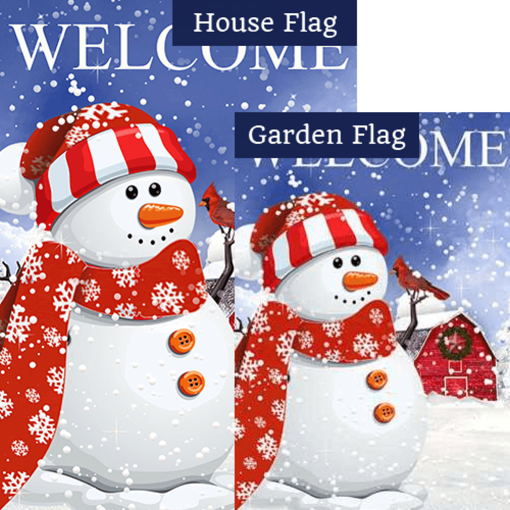 Snowman At Farm Double Sided Flags Set (2 Pieces)